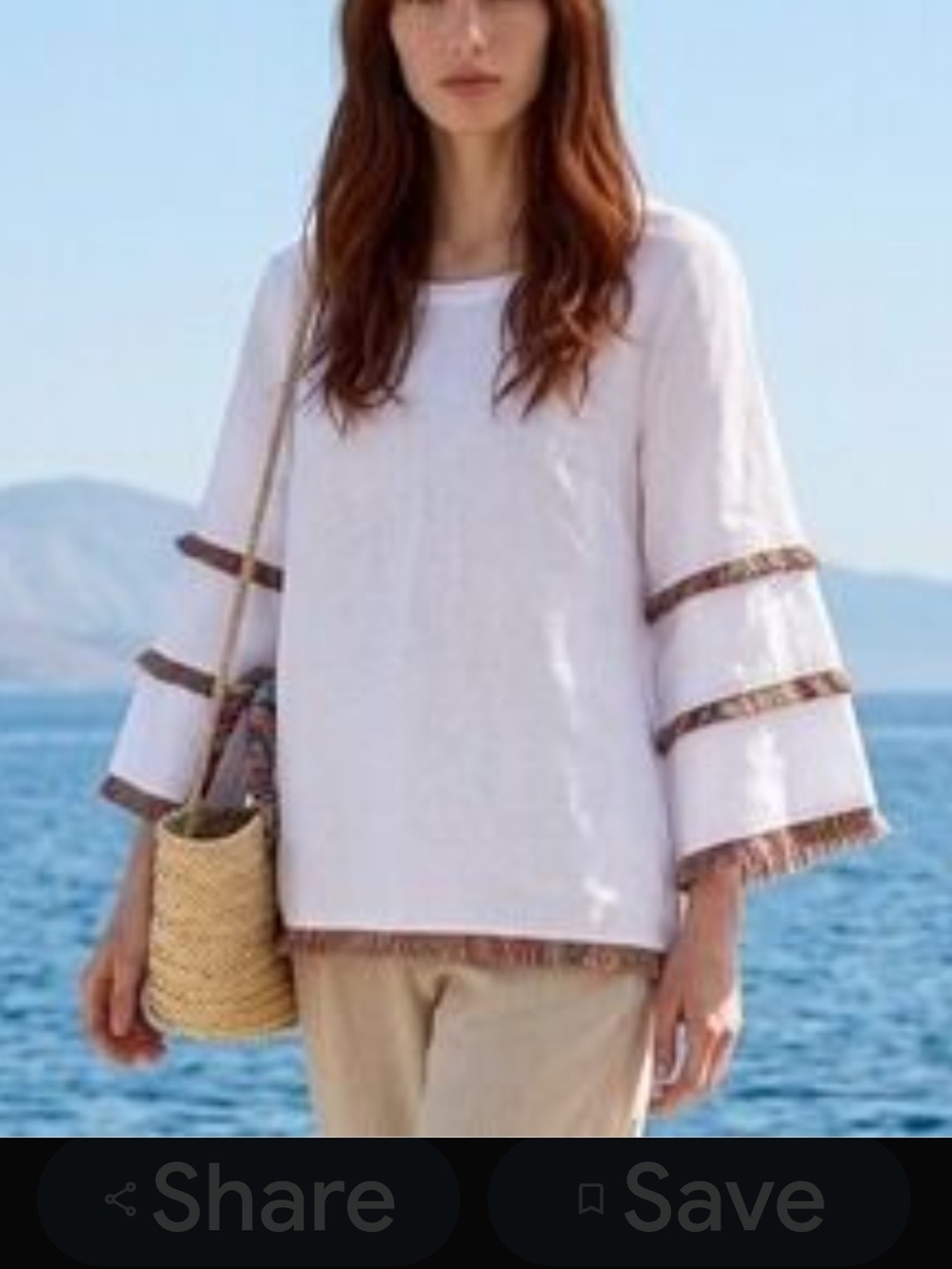 C&C California White  3/4 Sleeve Top with Colorful Fringe and Trim